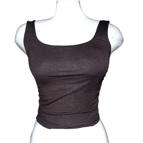 OGL Casual Round Neck Soft Ruched Side Tank Top with Bra Sz Small Women Brown - Picture 1 of 9